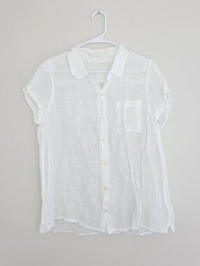 CP Shades Linen Gauzy White Short Sleeve Top Medium
